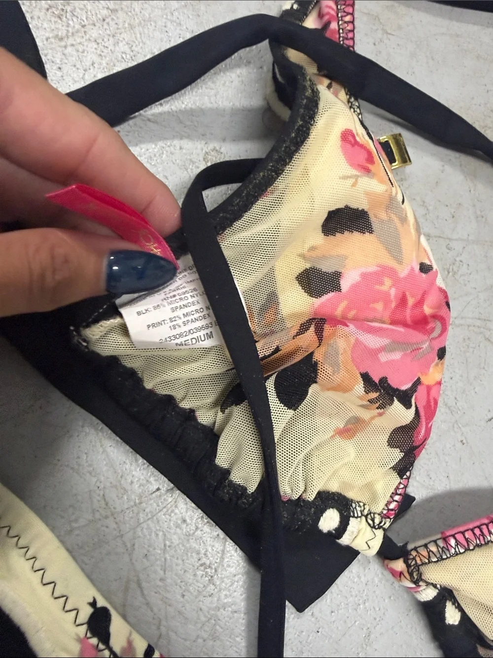 Black Floral Trim Triangle Bikini Set - BETSEY JOHNSON Size Medium LIKE NEW